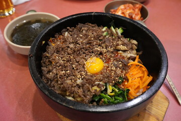 Korean Food, Stone-grilled Bibimbap or Hot Stone Bowl Bibimbap - 韓国料理 ソウル 石焼ビビンパ