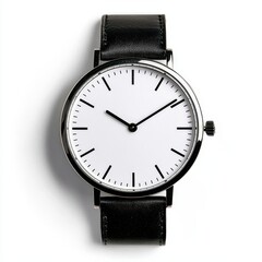 Silver Minimalist Wristwatch with Black Textured Band on White