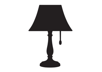Silhouette of a table lamp logo vector illustration, table lamp logo icon silhouette, table lamp logo, vintage room lamp silhouette illustration, table lamp vector silhouette on white background