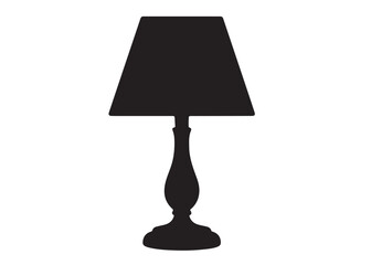Silhouette of a table lamp logo vector illustration, table lamp logo icon silhouette, table lamp logo, vintage room lamp silhouette illustration, table lamp vector silhouette on white background