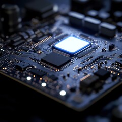 Closeup circuit board microchip