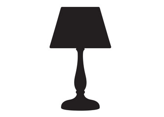 Silhouette of a table lamp logo vector illustration, table lamp logo icon silhouette, table lamp logo, vintage room lamp silhouette illustration, table lamp vector silhouette on white background