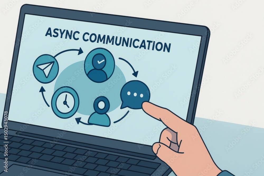 Poster Exploring Async Communication Concepts Through Interactive Digital Illustration on Laptop Screen