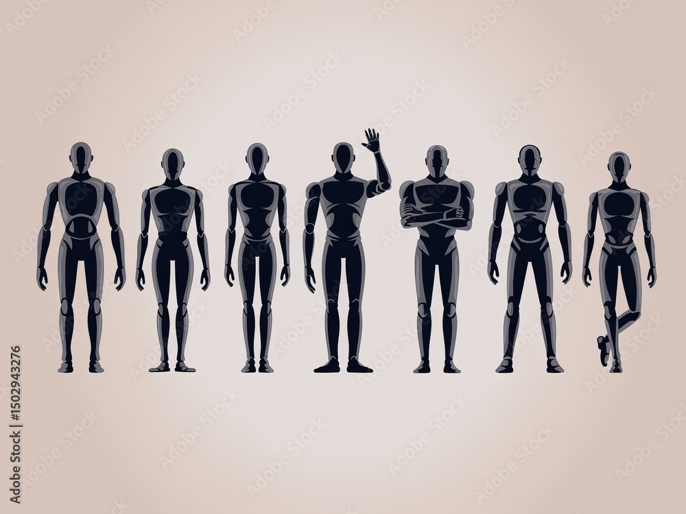 Aufkleber humanoid robot mannequin group vector illustration for ai technology and robotics concept design