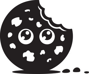 Cute Cartoon Chocolate Chip Cookie with Bite Taken Out