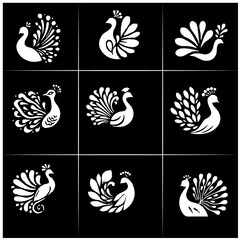 peacock editable black and white group   vector