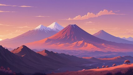 Fototapeta premium Vibrant mountain range landscape at sunset with colorful sky and clouds