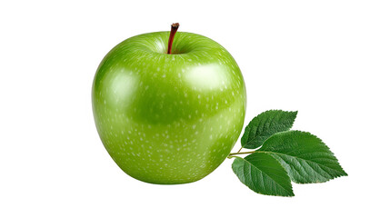 Green Apple with Fresh Leaves