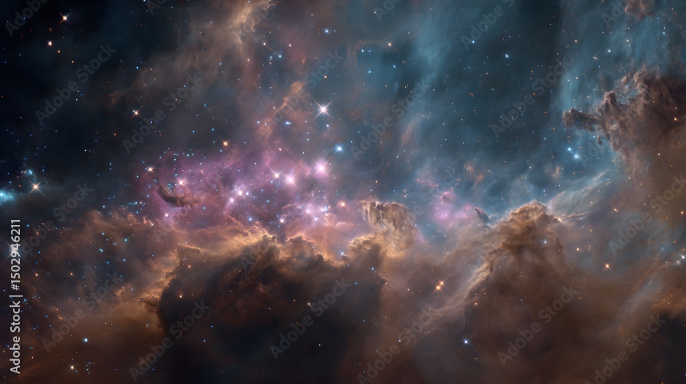 Poster stunning cosmic cloudscape with vibrant nebulae and sparkling stars creating a breathtaking celestia