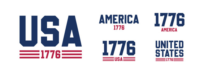 Set of USA Est 1776 Design Collection, United States of America Vector Illustration for T-Shirt, Banner, flag, and Poster for 4th of July Independence day