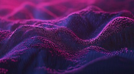 Abstract digital landscape of undulating purple and pink dots