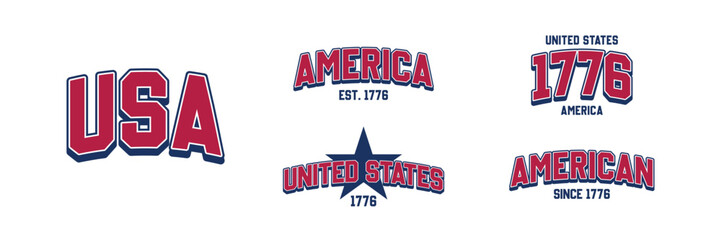 Fototapeta premium Set of USA Est 1776 Design Collection, United States of America Vector Illustration for T-Shirt, Banner, flag, and Poster for 4th of July Independence day