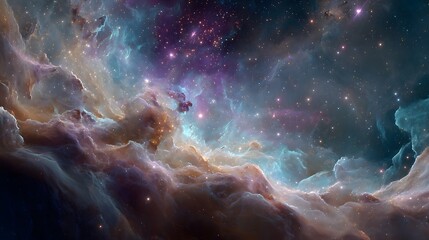 Cosmic Clouds: A colorful and beautiful scene of stardust and nebulas across the universe with shining lights.