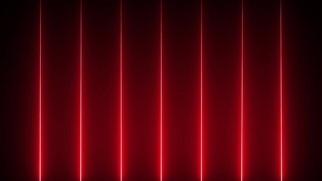 Glowing red neon lines moving down on black screen, smooth loop motion animation