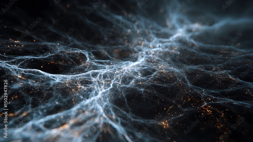 Poster abstract ethereal landscape of interconnected networks with light and dark interplay and intricate d