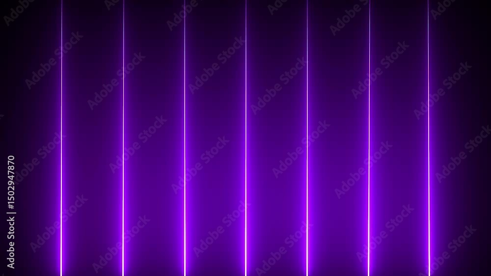 Poster glowing purple neon lines moving down on black screen, smooth loop motion animation