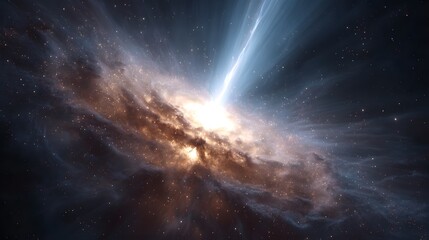 Obraz premium A captivating cosmic vista, displaying a vibrant nebula and a radiant emission in the vast expanse of space.