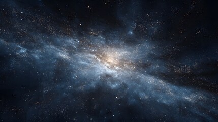 Fototapeta premium Dramatic space nebula with glowing core and swirling dust and stars, creating a cosmic spectacle.