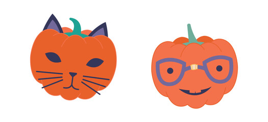Vector Flat halloween pumpkins collection