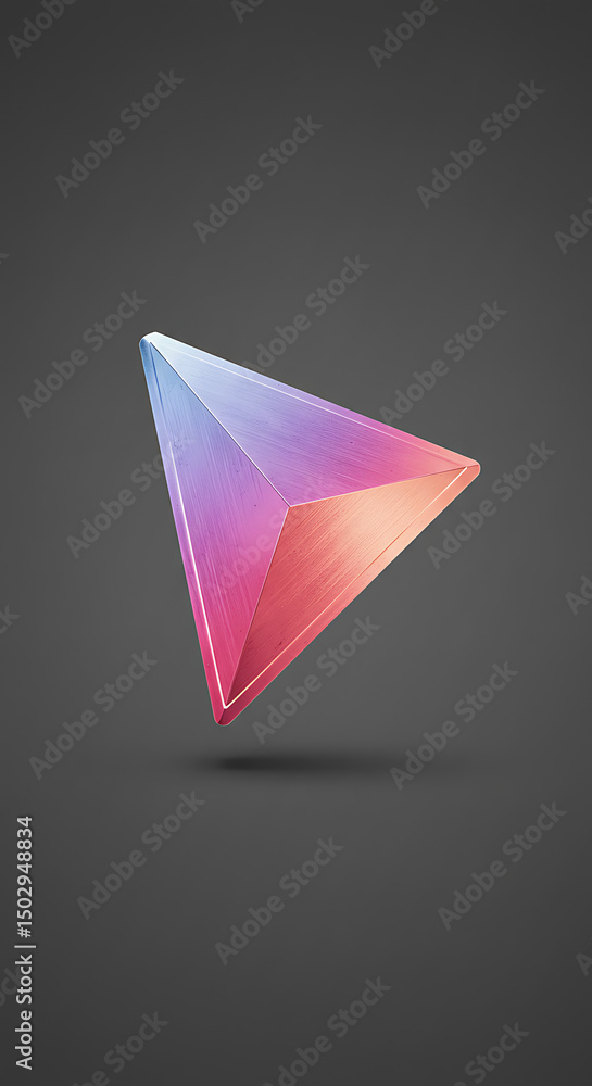 Poster abstract triangular prism gradient pink blue metal texture 3d render