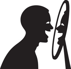 Silhouette of a Person Confronting Their Reflection in a Mirror
