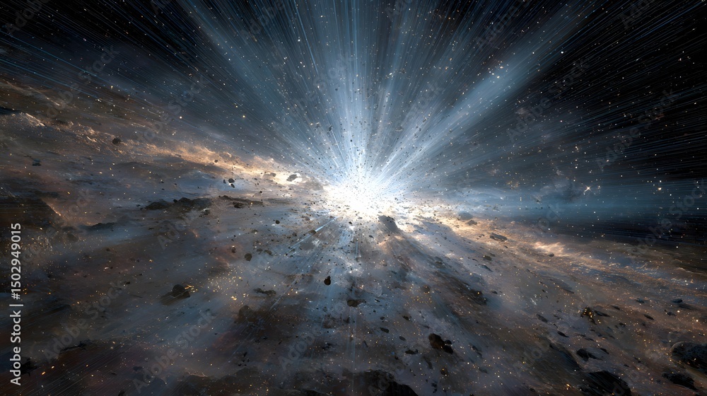 Aufkleber cosmic explosion: a celestial event of light and debris scattering in the vast expanse of outer spac