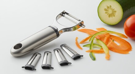 Vegetable peeler with attachments and fresh produce
