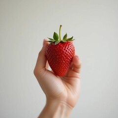 Obraz premium Juicy Red Strawberry Held in a Hand A Fresh Summer Treat