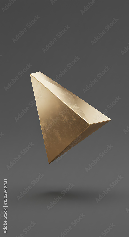 Poster abstract gold triangular shape geometric 3d render modern minimalist design element