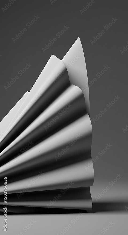 Poster abstract gray folded paper design wave shape minimalist style 3d render modern art background