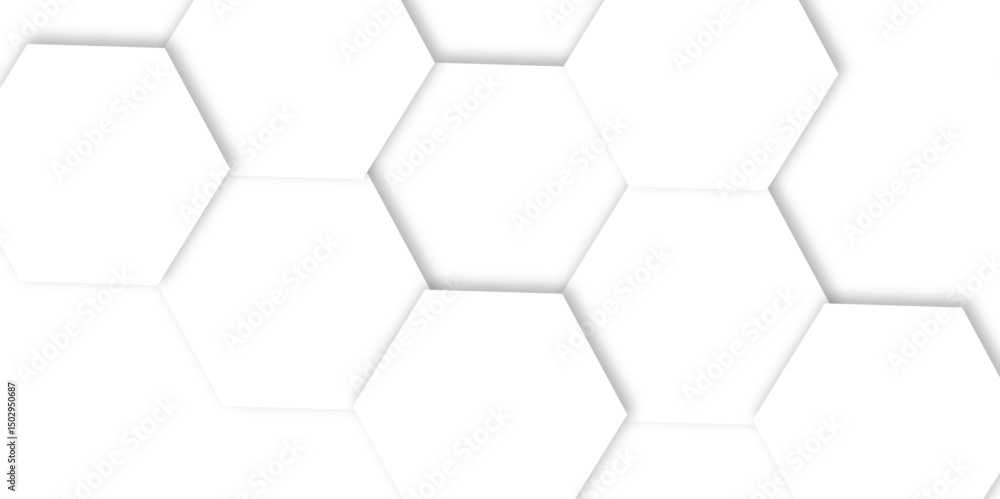 Poster futuristic 3d white light hexagon geometric structure featuring abstract polygonal honeycomb pattern