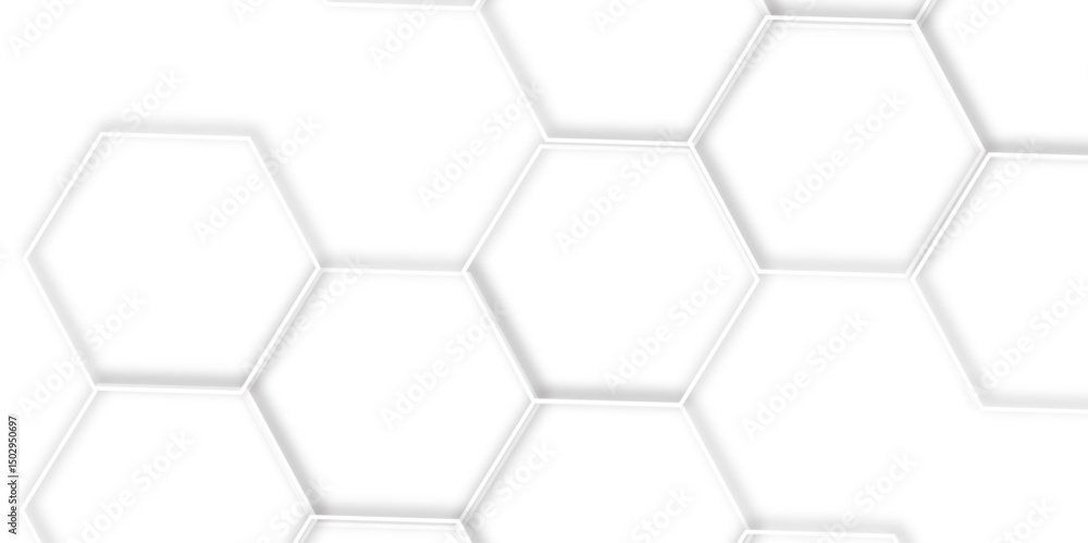 Poster futuristic 3d white light hexagon geometric structure featuring abstract polygonal honeycomb pattern