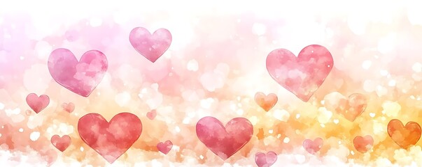 Watercolor hearts, romantic background