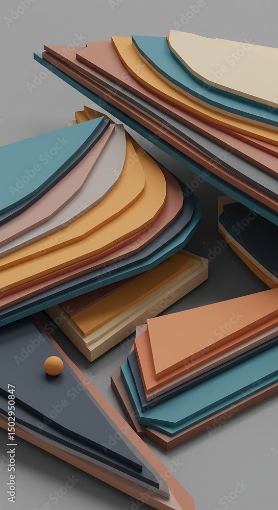 Aufkleber abstract layered geometric shapes colorful 3d render modern design background