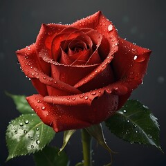 Close up red rose with water drops macro