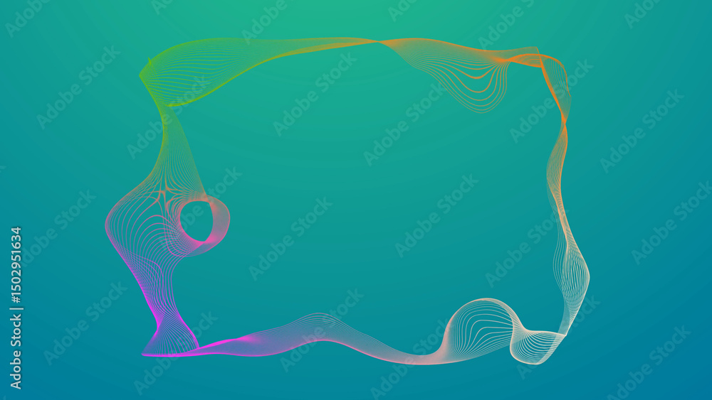 Poster abstract gradient frame with wavy lines modern design element on teal background