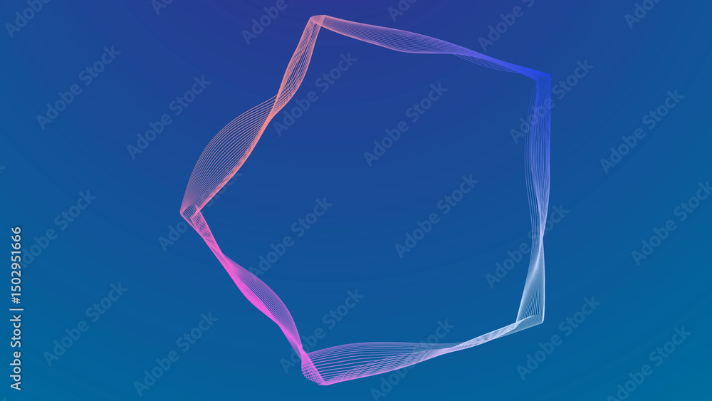 Poster abstract geometric frame with gradient lines on a blue background for modern design