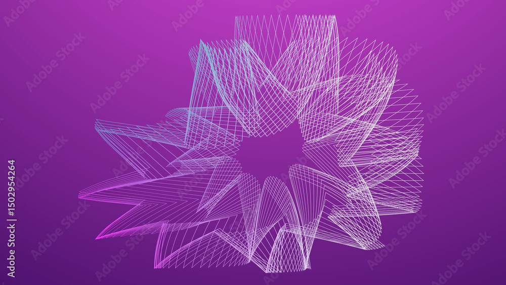 Poster abstract geometric wireframe shape on purple gradient background for modern design projects