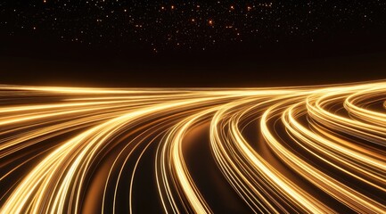Golden light trails on a dark background