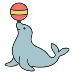 circus seal balancing ball attraction flat color vector illustration template design