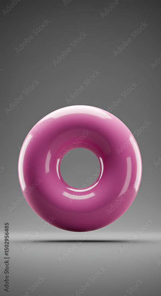 Poster glossy pink donut shape 3d render abstract background geometric design element