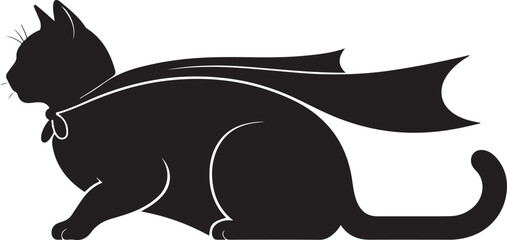 Superhero Black Cat Silhouette in a Cape