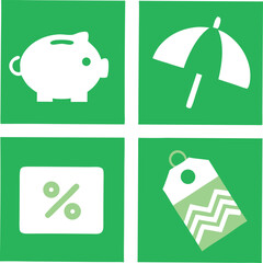 Financial and savings icons arrangement suitable for design projects with transparency