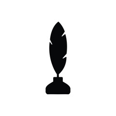 Feather pen and inkpot silhouette vector art illustration.