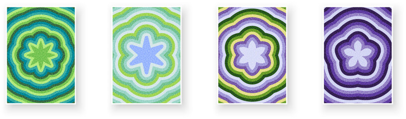 Gentle flower-inspired icons in concentric pastel rings, creating a calm, abstract visual. Vector illustration.