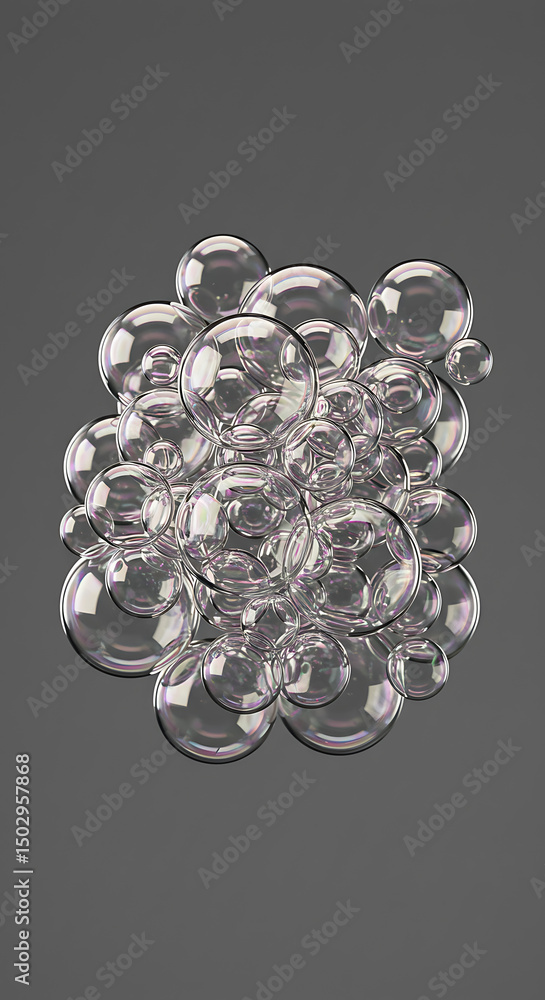 Poster iridescent soap bubbles cluster abstract foam texture close up macro photography