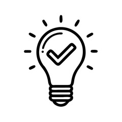 Idea lightbulb with checkmark symbolising successful solution, innovation, and problem solving