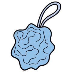 Hand drawn cartoon blue bath sponge on white background.
