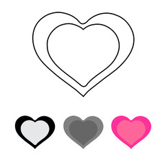 double heart icon, line icon, colored black mixed with dark white, light black mixed with light black, pink