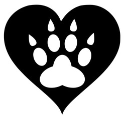 Fototapeta premium Silhouette of a Paw Print Inside a Heart Shape – Love for Animals, Pet Care, Animal Rescue, Veterinary Support, Animal Welfare, Compassion, Adoption, Used for Pet Charities and Awareness Campaigns
